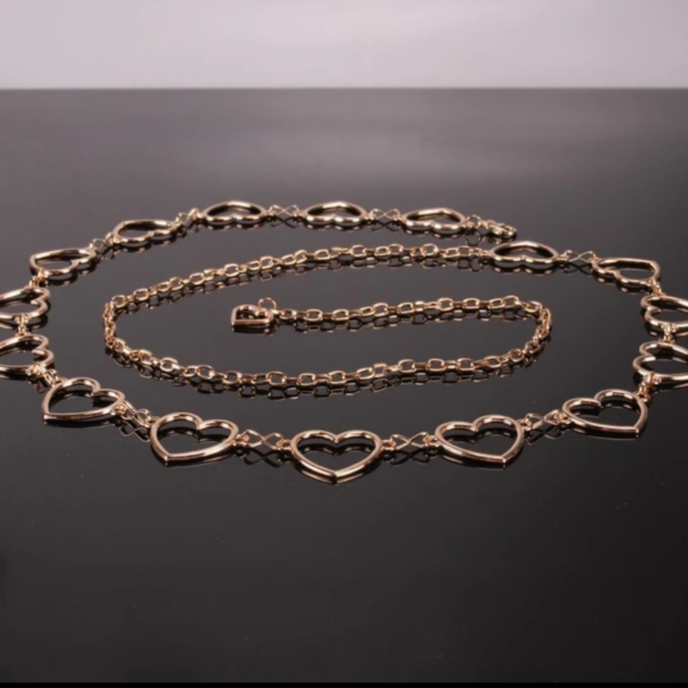 Open Heart Fashion Belt Gold-tone Lightweight Metal Love Body Waist Jewelry 45"